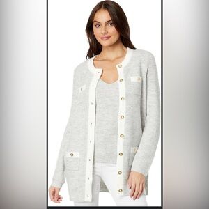 Lilly Pulitzer Davison Sweater Gray and white with gold buttons Xsmall